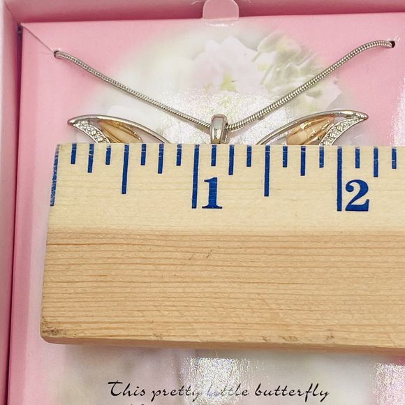 Colorful Butterfly Pendant with Rhinestones Necklace Multicolor New In Box - Picture 3 of 4